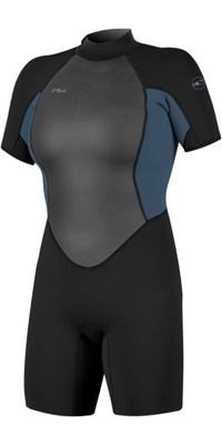 2026 ONeill Femmes Reactor-2 2mm Back Zip Shorty Combinaison N&eacute;opr&egrave;ne 5043B - Black / Copen Blue
