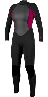 2026 ONeill Womens Reactor-2 3/2mm Back Zip Wetsuit 5042B - Black / Punk Pink