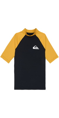 2026 Quiksilver Enfants Everyday Débardeur Lycra à Manches Courtes UPF50 AQBWR03064 - Black / Jaune Minéral