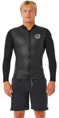 2026 Rip Curl Hommes Dawn Patrol 1.5mm Front Zip Veste 12NMWJ - Black