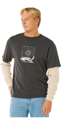 2026 Rip Curl Hommes Visions Intérieures Fracassées Longue Manche Tee 0Y7MTE - Washed Black