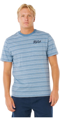2026 Rip Curl Hommes Pacifique Rayures De Rinçage Tee 0XAMTE - Faded Denim