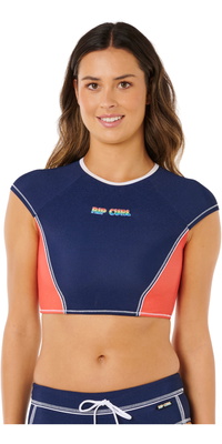 2026 Rip Curl Femmes Surf Tide Crop Short Sleeve Lycra Vest 0W3WSW - Dark Navy