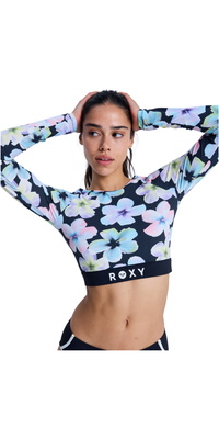 2026 Roxy Femmes Roxy Active Long Sleeve Crop Top Lycra Vest ERJWR03926 - Anthracite Im Fleur Real