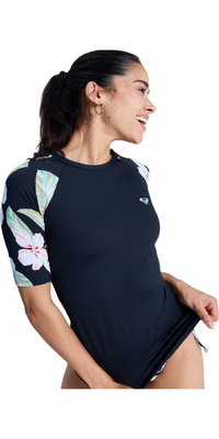 2026 Roxy Womens The Classic Lycra Short Sleeve Rash Vest ERJWR03899 - Anthracite Spring Charming