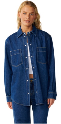 2026 Rip Curl Femmes Cheminée En Denim Manche Longue Shirt 0PWWSH - Mid Blue