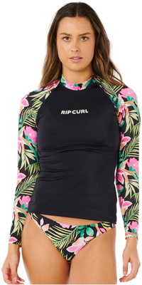 2026 Rip Curl Womens Molokai Long Sleeve Floral Insert Rash Vest 19RWRV - Black