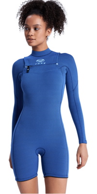 2026 Roxy Femmes Elite Xtra Stretch 2mm Manches Longues Chest Zip Printemps Combinaison Néoprène 26BW243501 - Blue Fog