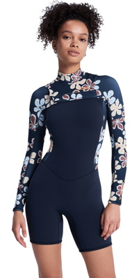 2026 Roxy Femmes Swell Natural 2mm Manches Longues Chest Zip Printemps Combinaison Néoprène Combinaison Néoprène 26BW243507 - Flower