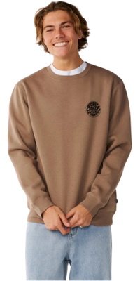 2026 Rip Curl Hommes Icône Wettie Crew Sweat à Capuchon CFEHN9 - Walnut