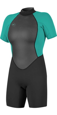 2025 ONeill Femmes Reactor II 2mm Back Zip Shorty Combinaison Néoprène 5043 - Black / Aqua