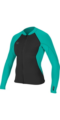 2026 Oneill Femmes Reactor Ii 1.5mm Front Zip Veste En Néoprène 5294 - Noir / Aqua