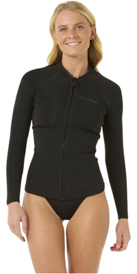 2026 Rip Curl Femmes Dawn Patrol 1.5mm Front Zip Veste 119WWJ - Black