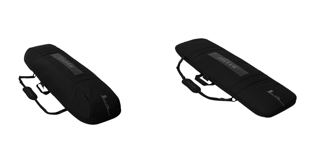 Black board bag with carry handles shown from two angles against a white background