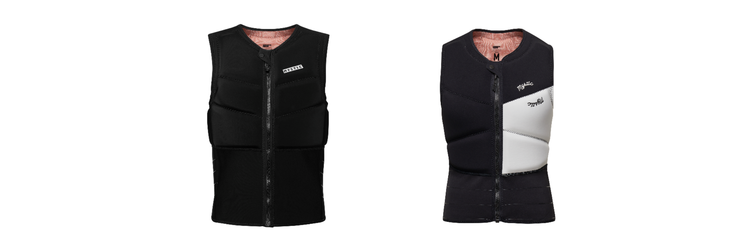 Black impact vest shown from the front and back, with a white panel down the spine