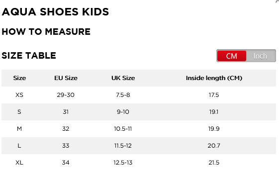 Jobe Kids Footwear 21 0 Tableau des tailles