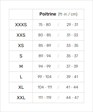 Mystic Mens Impact Vests 0 Tableau des tailles