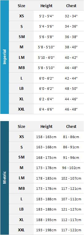 Typhoon Mens Drysuits 19 Mens Tableau des tailles
