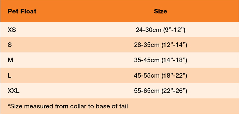 Crewsaver Pet Float Size 21 0 Tableau des tailles