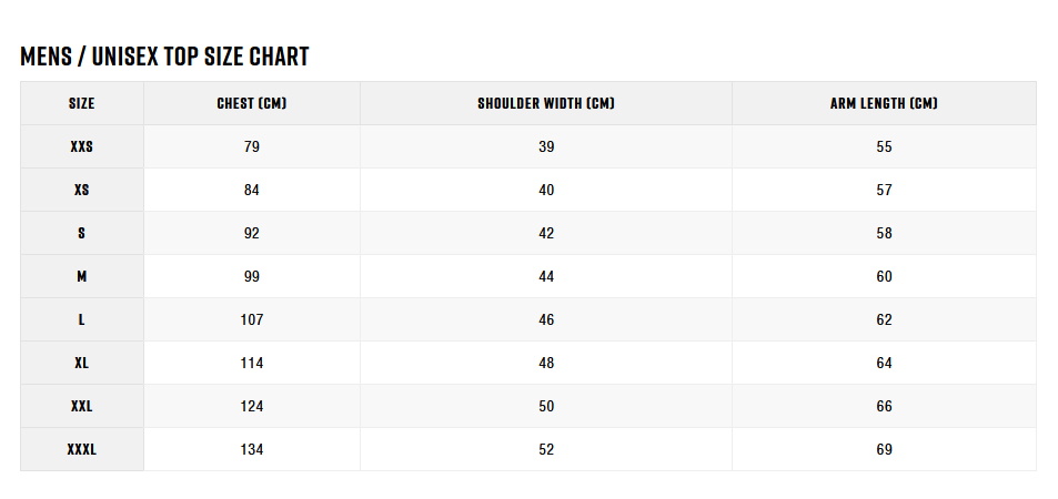 Zhik Mens Top 22 0 Tableau des tailles